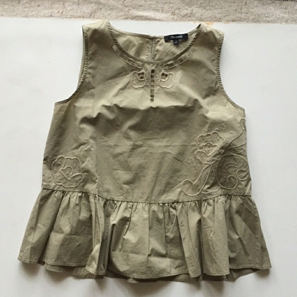 Madewell Embroidered khaki Plenum Top Blouse